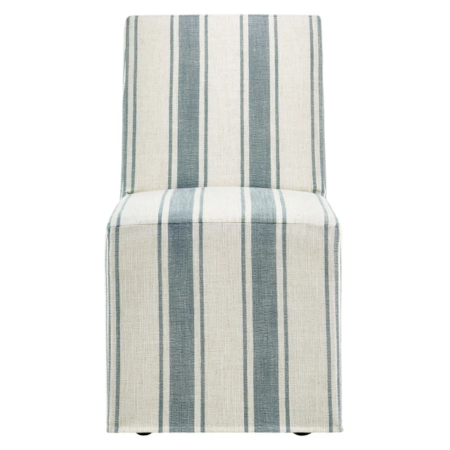 Alt view image 6 of 7 - Tessera Upholstered Parsons Dining Room Chair with Removable Blue Stripe Striped Slipcover Modern Linen-Like Slipcovered Dining Side Chair with Rolling Casters