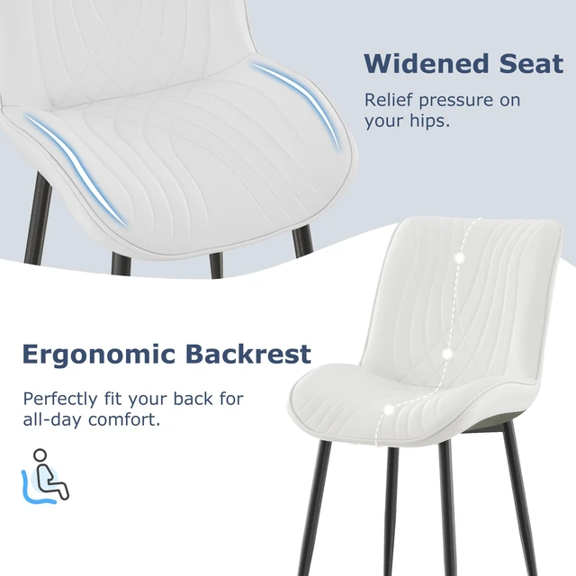 Alt view image 2 of 7 - Dining Chairs Set of 4, Modern Upholstered Faux Leather Cushion Seat and Metal Legs for Kitchen, Living Room, White