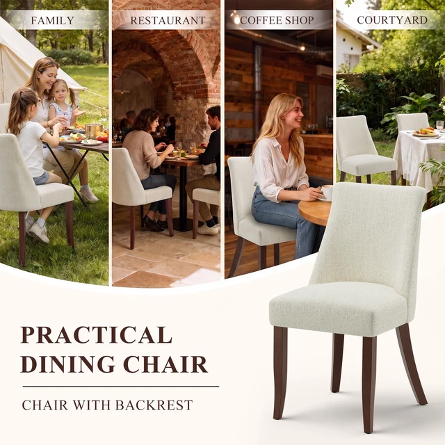Alt view image 5 of 7 - Upholstered Dining Chairs Set of 4, Mid Century Modern Kitchen Chairs with Back, Farmhouse Fabric Side Dining Room Chairs with Wood Legs for Dining Room Restaurant, Beige