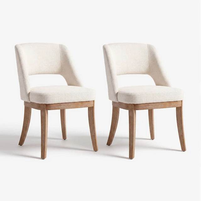 Alt view image 7 of 7 - Dining Chairs Set of 2, Mid-Century Modern Upholstered Fabric Dining Room Chairs with Sculpted Cutout Back, Solid Rubberwood Legs, 28D High-Resilience Foam Kitchen Side Chairs