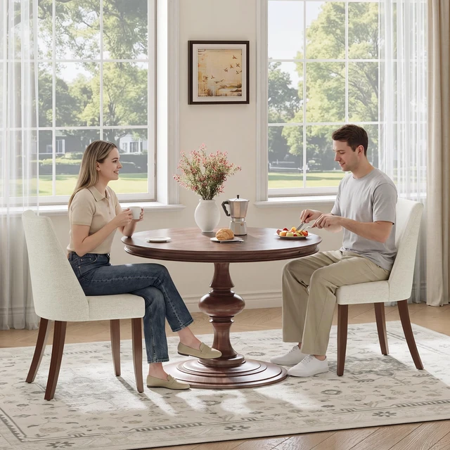 Alt view image 6 of 7 - Upholstered Dining Chairs Set of 4, Mid Century Modern Kitchen Chairs with Back, Farmhouse Fabric Side Dining Room Chairs with Wood Legs for Dining Room Restaurant, Beige