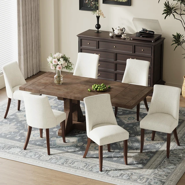 Alt view image 7 of 7 - Upholstered Dining Chairs Set of 4, Mid Century Modern Kitchen Chairs with Back, Farmhouse Fabric Side Dining Room Chairs with Wood Legs for Dining Room Restaurant, Beige