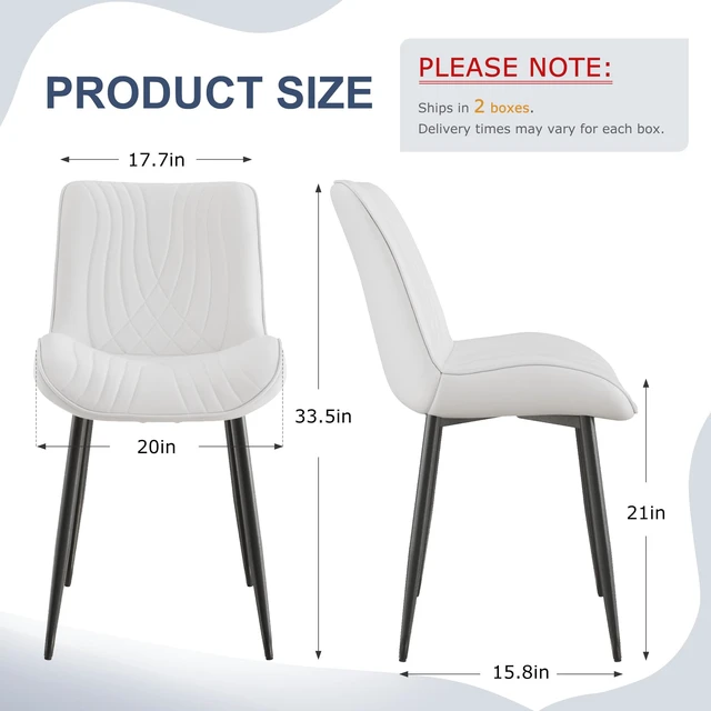 Alt view image 4 of 7 - Dining Chairs Set of 4, Modern Upholstered Faux Leather Cushion Seat and Metal Legs for Kitchen, Living Room, White