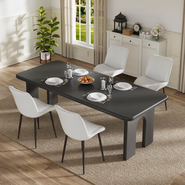 Alt view image 5 of 7 - Dining Chairs Set of 4, Modern Upholstered Faux Leather Cushion Seat and Metal Legs for Kitchen, Living Room, White
