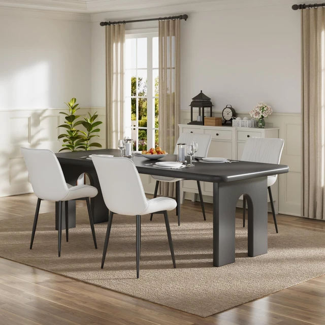 Alt view image 6 of 7 - Dining Chairs Set of 4, Modern Upholstered Faux Leather Cushion Seat and Metal Legs for Kitchen, Living Room, White