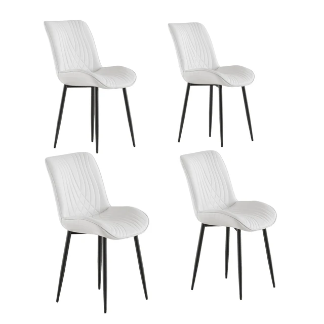 Alt view image 7 of 7 - Dining Chairs Set of 4, Modern Upholstered Faux Leather Cushion Seat and Metal Legs for Kitchen, Living Room, White