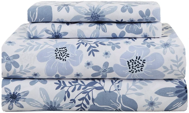 Main image of King Size Sheets Set - 4 Piece Soft Breathable Microfiber Bed Sheet Set - Blue & White Flower Pattern Sheet Set King - Deep Pocket Non-Slip Floral Fitted Sheet Included for All Season
