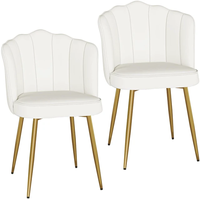 Main image of Velvet Dining Chairs Set of 2, Modern Upholstered Kitchen Chairs with Thick Cushions, Curved Padded Backrest and Metal Legs, for Kitchen, Dining Room, Living Room, White