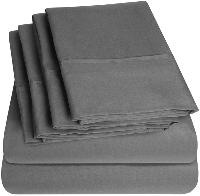 Main image of Queen Size Grey - 6 Piece 1500 Supreme Collection Fine Brushed Microfiber Deep Pocket Queen Sheet Set Bedding - 2 EXTRA PILLOW CASES, GREAT VALUE - Queen, Gray