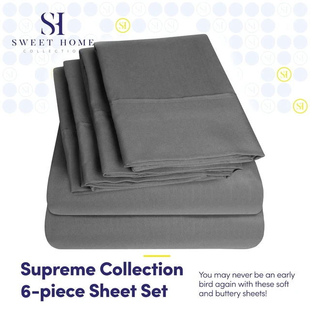 Alt view image 2 of 7 - Queen Size Grey - 6 Piece 1500 Supreme Collection Fine Brushed Microfiber Deep Pocket Queen Sheet Set Bedding - 2 EXTRA PILLOW CASES, GREAT VALUE - Queen, Gray
