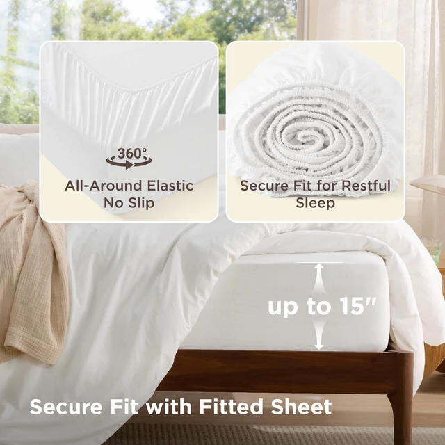 Alt view image 2 of 7 - Prewashed Duvet Cover Queen with Fitted Sheet, 4-Piece Set, White
15-Inch Deep Pocket, Ultra Soft, Relaxed Texture, Breathable, Zipper Closure, 8 Corner Ties, Easy Care, Year-Round Use
