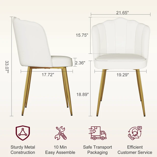 Alt view image 3 of 7 - Velvet Dining Chairs Set of 2, Modern Upholstered Kitchen Chairs with Thick Cushions, Curved Padded Backrest and Metal Legs, for Kitchen, Dining Room, Living Room, White