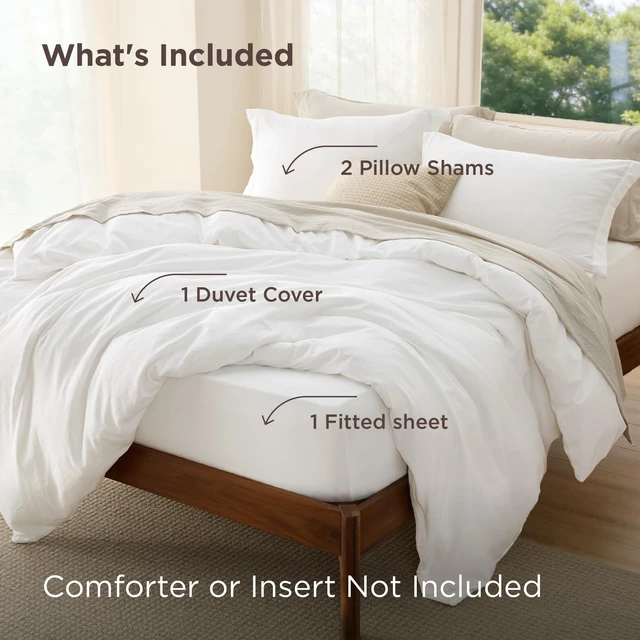 Alt view image 3 of 7 - Prewashed Duvet Cover Queen with Fitted Sheet, 4-Piece Set, White
15-Inch Deep Pocket, Ultra Soft, Relaxed Texture, Breathable, Zipper Closure, 8 Corner Ties, Easy Care, Year-Round Use