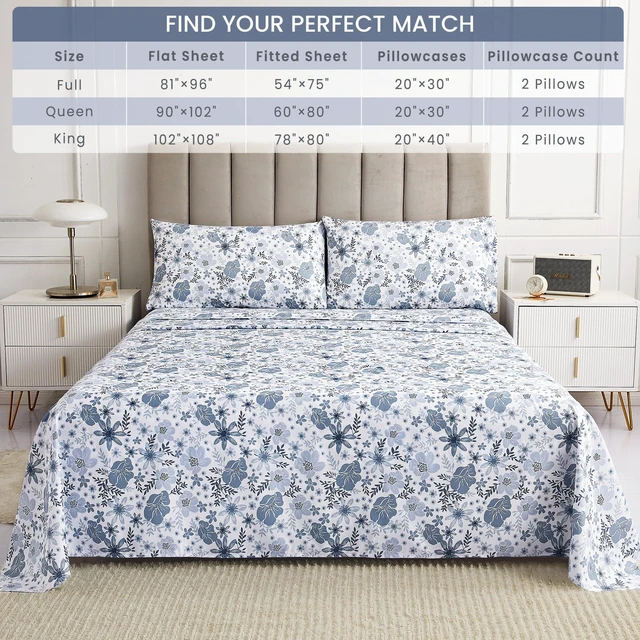Alt view image 6 of 7 - King Size Sheets Set - 4 Piece Soft Breathable Microfiber Bed Sheet Set - Blue & White Flower Pattern Sheet Set King - Deep Pocket Non-Slip Floral Fitted Sheet Included for All Season