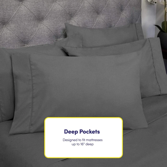 Alt view image 5 of 7 - Queen Size Grey - 6 Piece 1500 Supreme Collection Fine Brushed Microfiber Deep Pocket Queen Sheet Set Bedding - 2 EXTRA PILLOW CASES, GREAT VALUE - Queen, Gray
