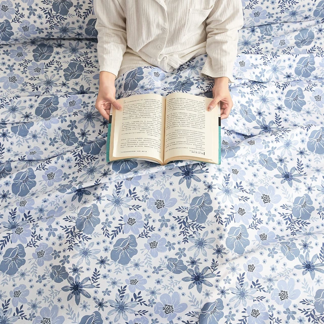 Alt view image 7 of 7 - King Size Sheets Set - 4 Piece Soft Breathable Microfiber Bed Sheet Set - Blue & White Flower Pattern Sheet Set King - Deep Pocket Non-Slip Floral Fitted Sheet Included for All Season