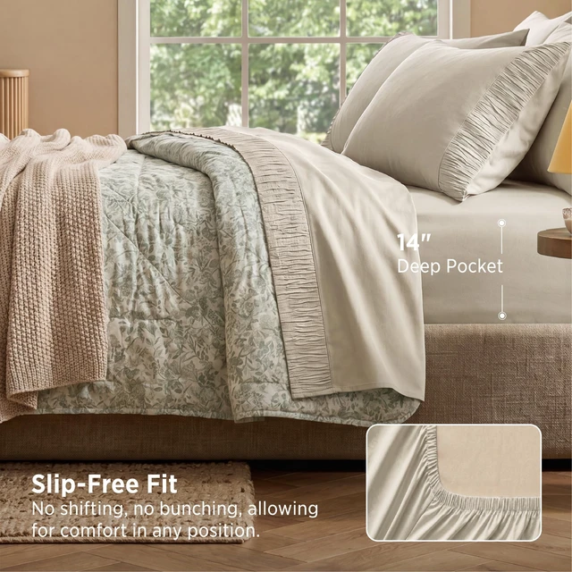 Alt view image 4 of 7 - California King Sheet Sets - 4 Pieces Soft, Breathable, Cooling
Hotel Luxury Bedding, Oeko-Tex , Easy Care, Deep Pocket, Fade Resistant, Shrink Resistant, Sturdiness, Emboss Design
