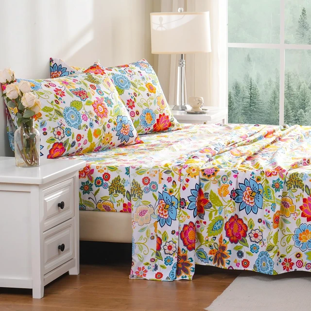 Alt view image 4 of 7 - Floral Pattern Bed Sheet Set Queen Size, 16" Deep Pocket 4PCS
Ultra Soft Microfiber, Breathable & Silky, OEKO-TEX Certified, Easy-Care Machine Washable, 4PCS, All-Season Spring Bedding