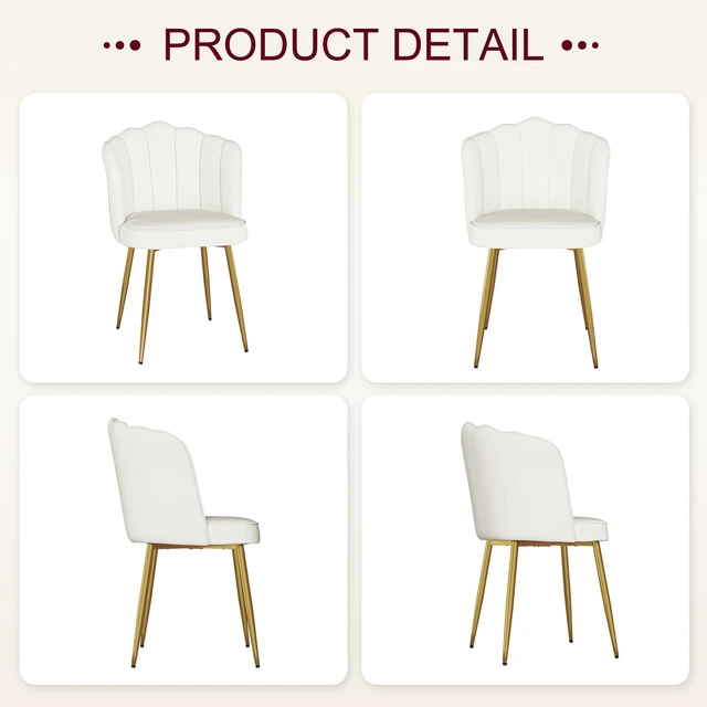 Alt view image 7 of 7 - Velvet Dining Chairs Set of 2, Modern Upholstered Kitchen Chairs with Thick Cushions, Curved Padded Backrest and Metal Legs, for Kitchen, Dining Room, Living Room, White