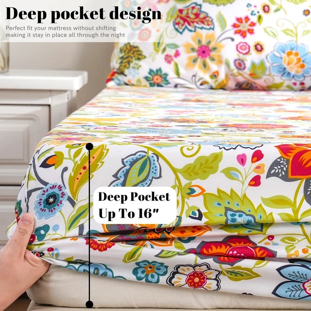 Alt view image 5 of 7 - Floral Pattern Bed Sheet Set Queen Size, 16" Deep Pocket 4PCS
Ultra Soft Microfiber, Breathable & Silky, OEKO-TEX Certified, Easy-Care Machine Washable, 4PCS, All-Season Spring Bedding