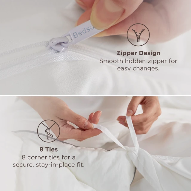 Alt view image 5 of 7 - Prewashed Duvet Cover Queen with Fitted Sheet, 4-Piece Set, White
15-Inch Deep Pocket, Ultra Soft, Relaxed Texture, Breathable, Zipper Closure, 8 Corner Ties, Easy Care, Year-Round Use
