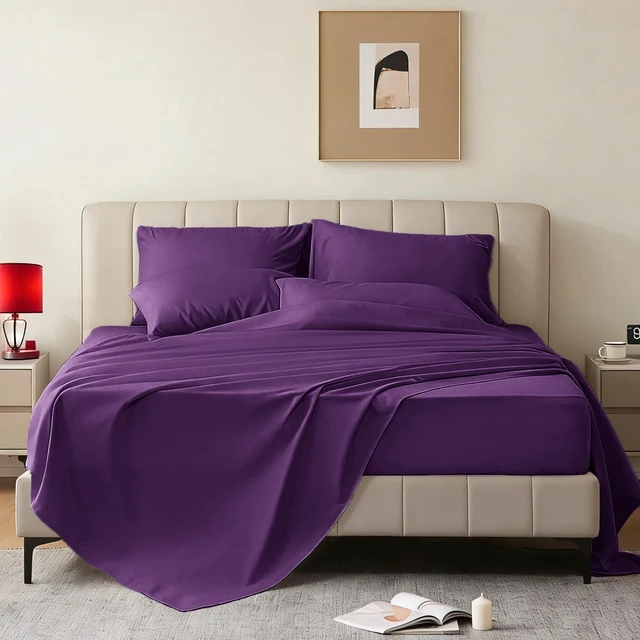Main image of 4 Piece Sheet Set - Oeko-Tex Bed Sheet Set
Breathable & Cooling Sheets - Hotel Luxury Bed Sheet - Easy-Fit,Soft and Wrinkle Free Sheets for Home & Hotel(Purple)