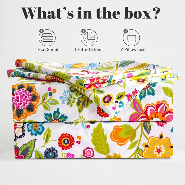 Alt view image 7 of 7 - Floral Pattern Bed Sheet Set Queen Size, 16" Deep Pocket 4PCS
Ultra Soft Microfiber, Breathable & Silky, OEKO-TEX Certified, Easy-Care Machine Washable, 4PCS, All-Season Spring Bedding