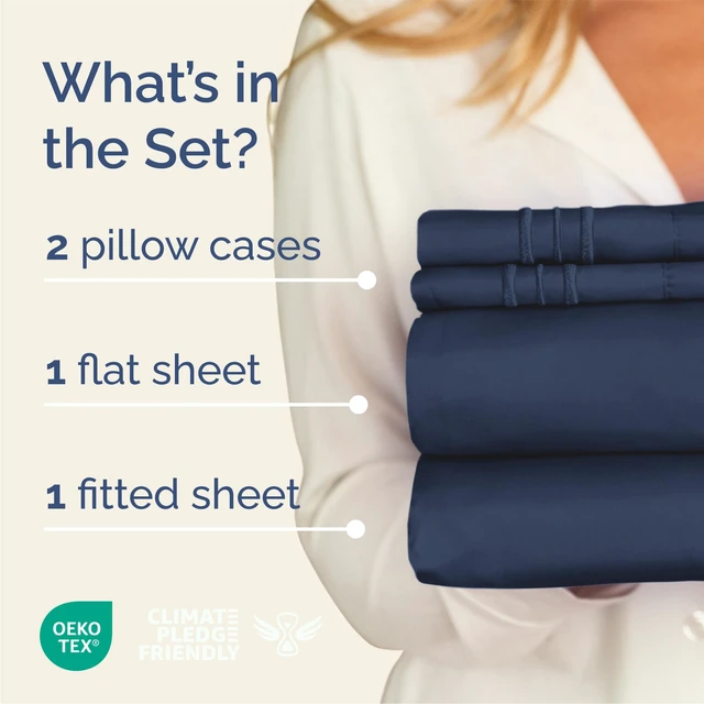 Alt view image 2 of 7 - 4 Piece Sheet Set - Breathable & Cooling Sheets - Navy Blue
Hotel Luxury Bed Sheets for Women & Men, Deep Pockets, Easy-Fit, Extra Soft and Wrinkle Free Sheets, Oeko-Tex Bed Sheet Set
