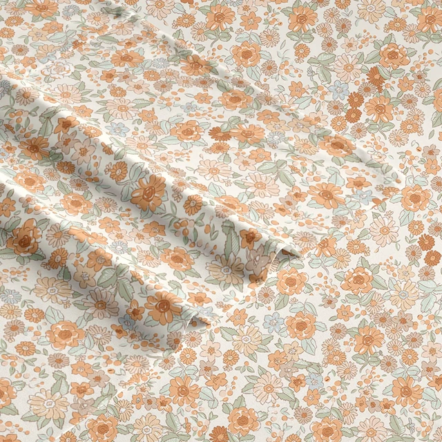 Alt view image 6 of 7 - Floral Bed Sheets, 4-Piece Sheet Set, Shabby Chic Flower Pattern Printed Country Coquette Cottage Aesthetic Bedding, Deep Pocket, Cream Orange, Full Size