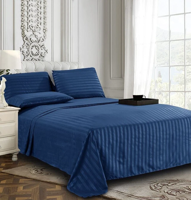 Alt view image 3 of 7 - Comfort Softest and Coziest 6-Piece Sheet Set - 1500 Thread Count Egyptian Quality Luxurious Wrinkle Resistant 6-Piece Damask Stripe Bed Sheet Set, King, Navy Blue