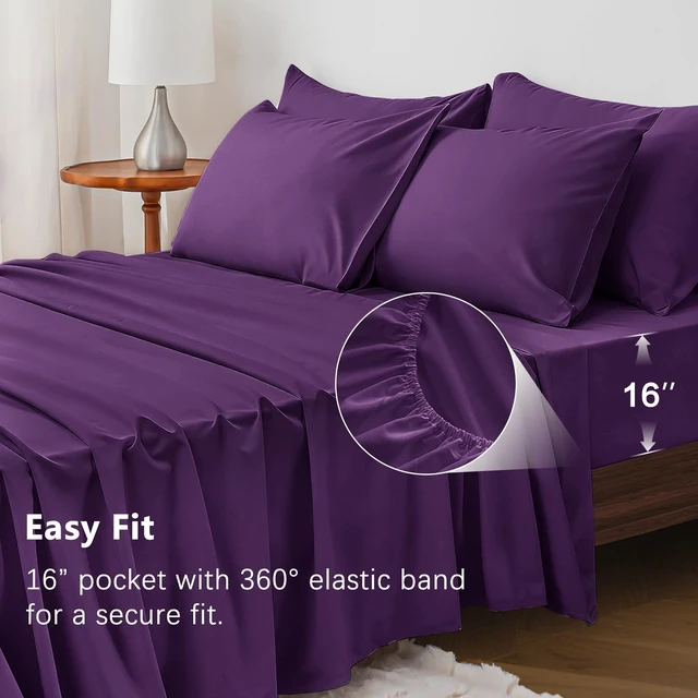 Alt view image 2 of 7 - 4 Piece Sheet Set - Oeko-Tex Bed Sheet Set
Breathable & Cooling Sheets - Hotel Luxury Bed Sheet - Easy-Fit,Soft and Wrinkle Free Sheets for Home & Hotel(Purple)