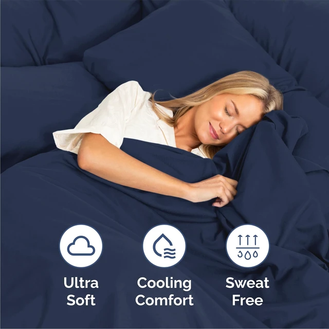 Alt view image 3 of 7 - 4 Piece Sheet Set - Breathable & Cooling Sheets - Navy Blue
Hotel Luxury Bed Sheets for Women & Men, Deep Pockets, Easy-Fit, Extra Soft and Wrinkle Free Sheets, Oeko-Tex Bed Sheet Set