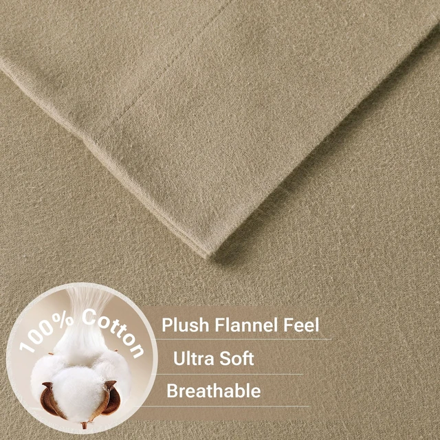 Alt view image 3 of 7 - Sleep Philosophy Cozy Flannel Sheets 100% Cotton, Full Sheet Set, 4 Piece
Warm Flannel Bed Set, Ultra Soft Cold Weather Bedding, Deep Pocket Fits up to 12" Mattress, Novelty Print Tan Solid