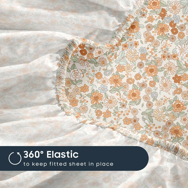 Alt view image 7 of 7 - Floral Bed Sheets, 4-Piece Sheet Set, Shabby Chic Flower Pattern Printed Country Coquette Cottage Aesthetic Bedding, Deep Pocket, Cream Orange, Full Size