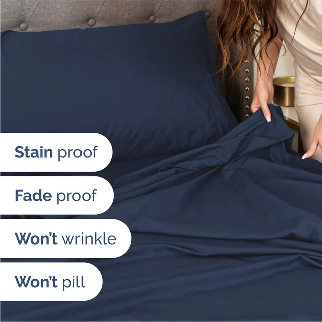 Alt view image 4 of 7 - 4 Piece Sheet Set - Breathable & Cooling Sheets - Navy Blue
Hotel Luxury Bed Sheets for Women & Men, Deep Pockets, Easy-Fit, Extra Soft and Wrinkle Free Sheets, Oeko-Tex Bed Sheet Set