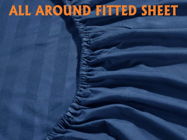 Alt view image 4 of 7 - Comfort Softest and Coziest 6-Piece Sheet Set - 1500 Thread Count Egyptian Quality Luxurious Wrinkle Resistant 6-Piece Damask Stripe Bed Sheet Set, King, Navy Blue