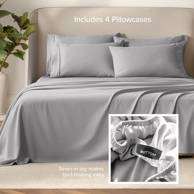 Alt view image 3 of 7 - Bare Home Sheet Set 1800 Ultra-Soft with 4 Pillowcases (Queen, Light Grey)
6 Piece Set, Deep Pockets 6 to 15 Inches, 1800 Ultra-Soft, Double Brushed, Hotel Luxury