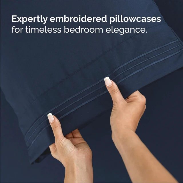 Alt view image 5 of 7 - 4 Piece Sheet Set - Breathable & Cooling Sheets - Navy Blue
Hotel Luxury Bed Sheets for Women & Men, Deep Pockets, Easy-Fit, Extra Soft and Wrinkle Free Sheets, Oeko-Tex Bed Sheet Set