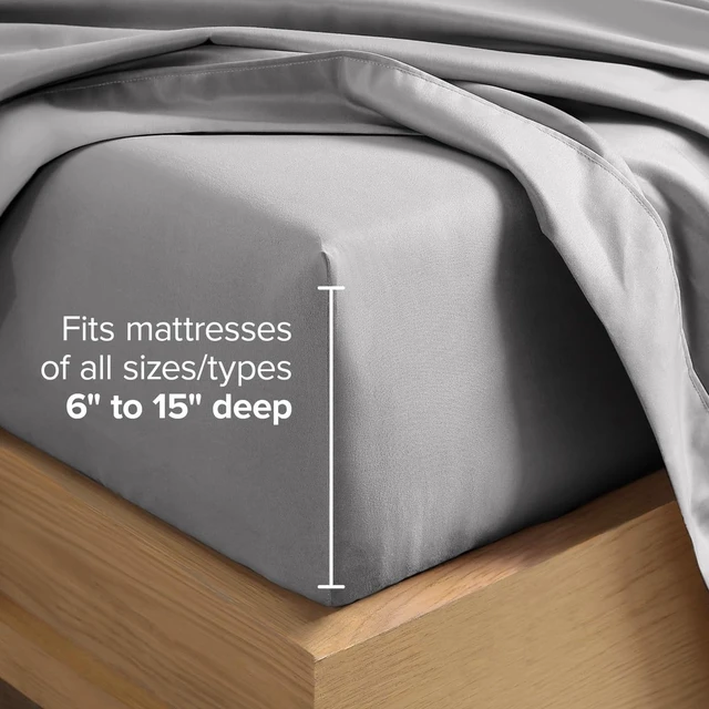 Alt view image 4 of 7 - Bare Home Sheet Set 1800 Ultra-Soft with 4 Pillowcases (Queen, Light Grey)
6 Piece Set, Deep Pockets 6 to 15 Inches, 1800 Ultra-Soft, Double Brushed, Hotel Luxury