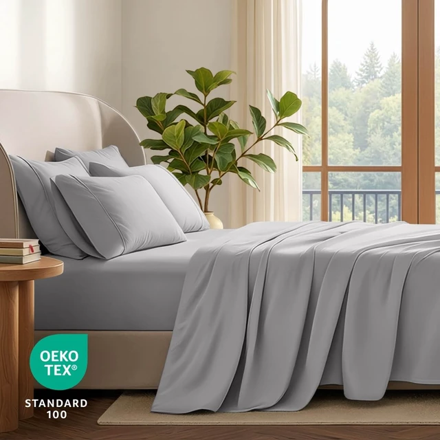 Alt view image 5 of 7 - Bare Home Sheet Set 1800 Ultra-Soft with 4 Pillowcases (Queen, Light Grey)
6 Piece Set, Deep Pockets 6 to 15 Inches, 1800 Ultra-Soft, Double Brushed, Hotel Luxury