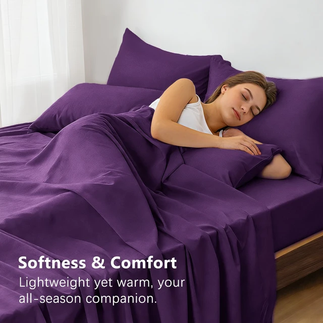 Alt view image 4 of 7 - 4 Piece Sheet Set - Oeko-Tex Bed Sheet Set
Breathable & Cooling Sheets - Hotel Luxury Bed Sheet - Easy-Fit,Soft and Wrinkle Free Sheets for Home & Hotel(Purple)