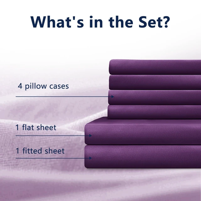 Alt view image 5 of 7 - 4 Piece Sheet Set - Oeko-Tex Bed Sheet Set
Breathable & Cooling Sheets - Hotel Luxury Bed Sheet - Easy-Fit,Soft and Wrinkle Free Sheets for Home & Hotel(Purple)