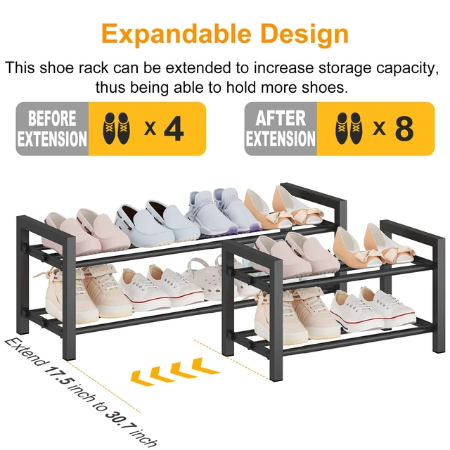 Alt view image 2 of 7 - Expandable Metal Shoe Rack for Closet & Entryway, Shoe Storage Organizer
2 Tier Adjustable Width Holds 69 Pairs Heavy-Duty Steel Space-Saving Design Easy Assembly