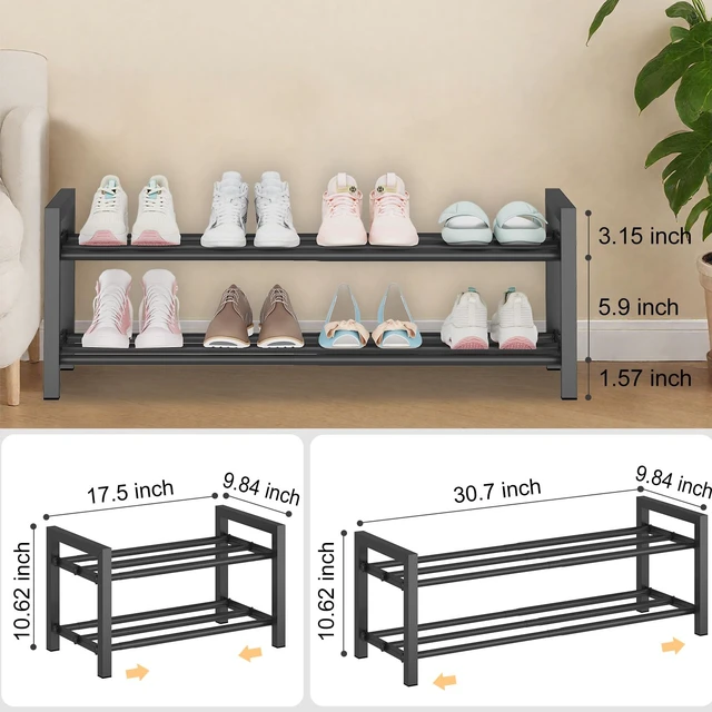 Alt view image 3 of 7 - Expandable Metal Shoe Rack for Closet & Entryway, Shoe Storage Organizer
2 Tier Adjustable Width Holds 69 Pairs Heavy-Duty Steel Space-Saving Design Easy Assembly
