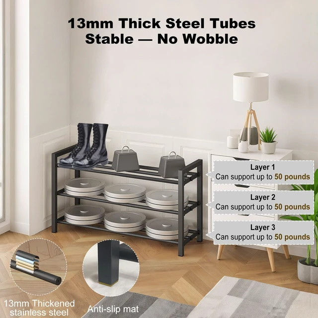 Alt view image 5 of 7 - Expandable Metal Shoe Rack for Closet & Entryway, Shoe Storage Organizer
2 Tier Adjustable Width Holds 69 Pairs Heavy-Duty Steel Space-Saving Design Easy Assembly