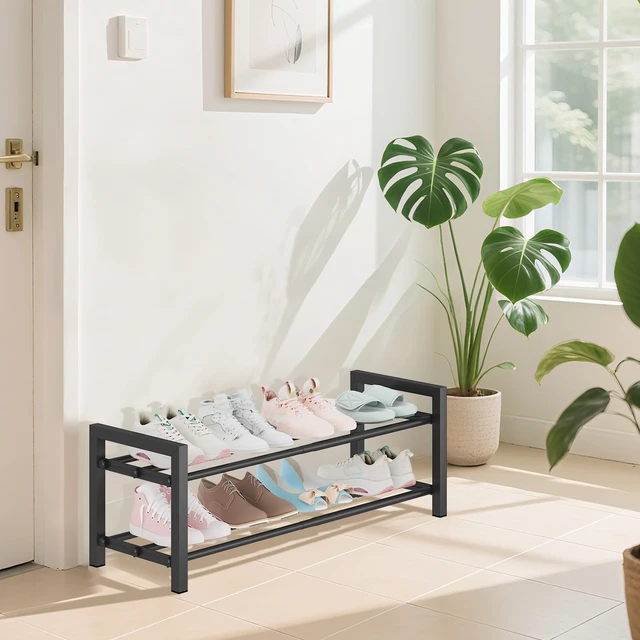 Alt view image 6 of 7 - Expandable Metal Shoe Rack for Closet & Entryway, Shoe Storage Organizer
2 Tier Adjustable Width Holds 69 Pairs Heavy-Duty Steel Space-Saving Design Easy Assembly