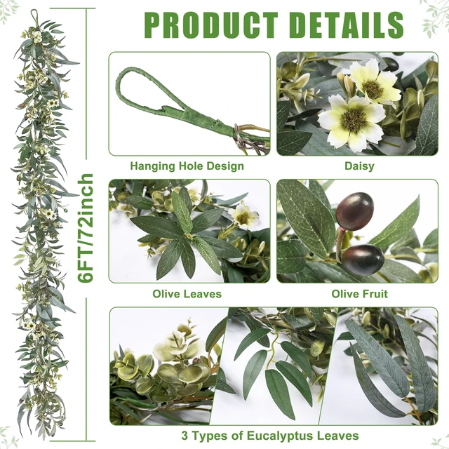 Alt view image 2 of 7 - Olive Garland with Lights - 6 Ft Eucalyptus Garland with Timer
Artificial Greenery Garlands with 30 Fairy Lights for Indoor Outdoor Wedding Arch Backdrop Table Spring/Summer Decor