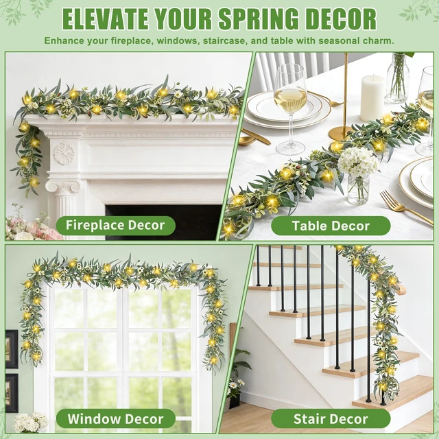 Alt view image 6 of 7 - Olive Garland with Lights - 6 Ft Eucalyptus Garland with Timer
Artificial Greenery Garlands with 30 Fairy Lights for Indoor Outdoor Wedding Arch Backdrop Table Spring/Summer Decor