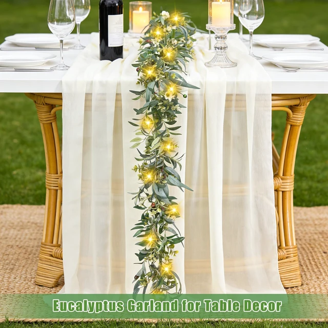 Alt view image 7 of 7 - Olive Garland with Lights - 6 Ft Eucalyptus Garland with Timer
Artificial Greenery Garlands with 30 Fairy Lights for Indoor Outdoor Wedding Arch Backdrop Table Spring/Summer Decor