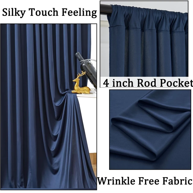 Alt view image 2 of 7 - 10ft x 10ft Wrinkle Free Navy Blue Backdrop Curtains Panels, 2 Panels 5x10ft Silky Polyester Photo Backdrop Drapes for Birthday Wedding Party Graduation Photography Background